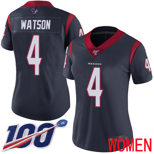 Houston Texans Limited Navy Blue Women Deshaun Watson Home Jersey NFL Football #4 100th Season Vapor Untouchable->houston texans->NFL Jersey